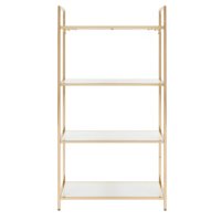 OSP Home Furnishings Alios Bookcase in White Gloss finish with Gold Chrome-Plated Base