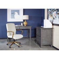 OSP Home Furnishings Baldwin Mid-Back Faux Leather Chair with Gold Finish Arms and Base, Various Colors