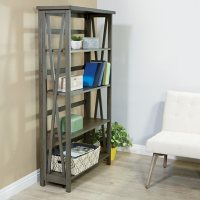 OSP Home Furnishings Hillsboro 5-Shelf Bookcase in Gray Wash with Folding Assembly