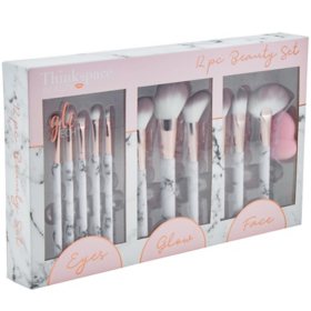 GloTech 12-Piece Marble Makeup Brush Glow Set 