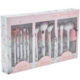 GloTech 12-Piece Makeup Brush Glow Set for Eyes and Face, Marble