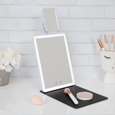 GloTech Portable Beauty LED Travel Mirror with Makeup Mat Cover