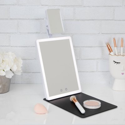 Glotech Portable Beauty Station LED Mirror with Makeup Mat Cover