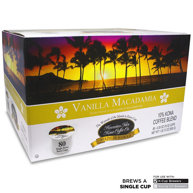 Hawaiian Isles Kona Coffee Co. Vanilla Macadamia Nut, Single-Serve Cups (80 ct.)