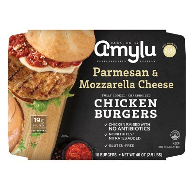 Burgers by Amylu Parmesan and Mozzarella Cheese Chicken Burgers, 1/4 lb ...