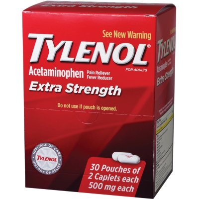 Tylenol Extra Strength 500mg 30 Pouches 2 Caplets Each Sam S Club