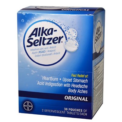 Alka Seltzer, 30 Pouches of 2 Caplets Each - Sam's Club