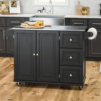 Homestyles Blanche Black Kitchen Cart with Stainless Steel Top