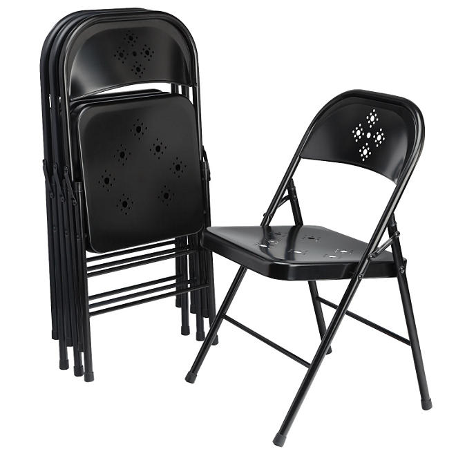 Shin Crest Decorative Metal Folding Chair, Black
