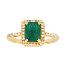 Lab Created Emerald and Diamond Ring in 14K Yellow Gold