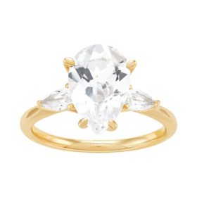 Pear Cut Lab Created Gemstone 3-Stone Ring in 14K Gold
