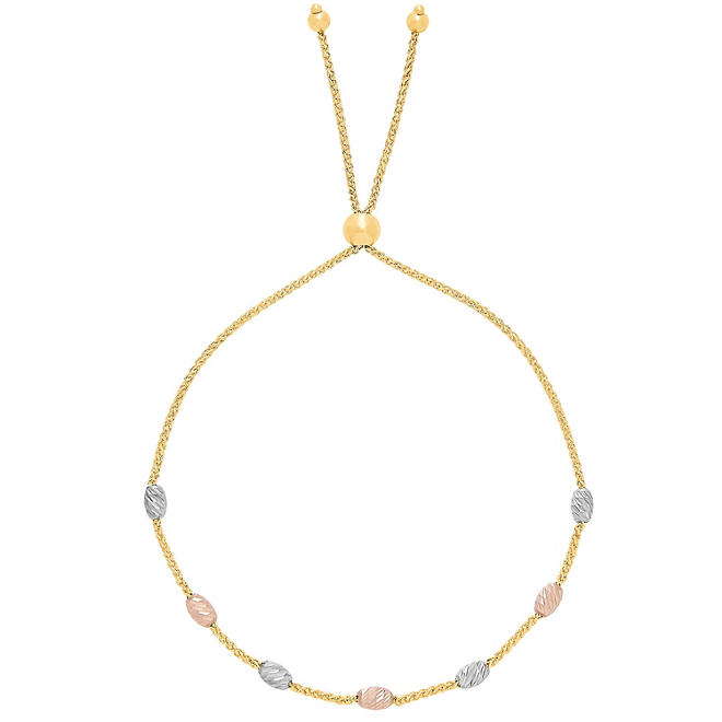 Beaded Bolo Bracelet in 14K Rose, White, and Yellow Gold