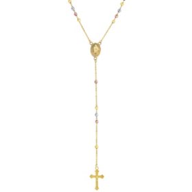 Tri-Color Beaded Rosary in 14K Gold, 17"