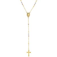 Tri-Color Beaded Rosary in 14K Gold, 17"