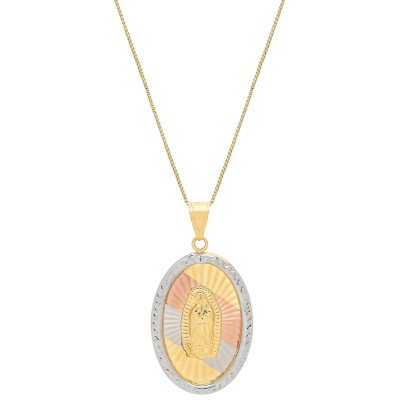 GoldenMine 14k Yellow Gold Mecican CZ Guadalupe Pendant Size : 27 x 18 mm