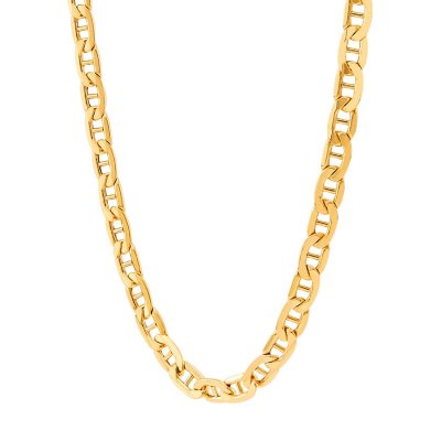 Italian 14K Yellow Gold Hollow Heavy Beveled Mariner Link Chain