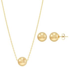 10MM Bead Pendant and Earrings Set in 14K Yellow Gold