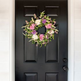 Wreath with Lavender, White, and Pink Flowers and Berries