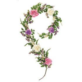 Garland with Peony Blooms, Green Leaves and Foam Berries