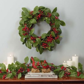 18" Red Berry Wreaths, Set of 2