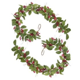 6' Green Leaves Garlands with Berries, Set of 2