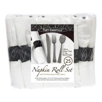 Party Essentials Napkin Roll Bag Set with Silver Cutlery (4 cases, 100 ct. total)
