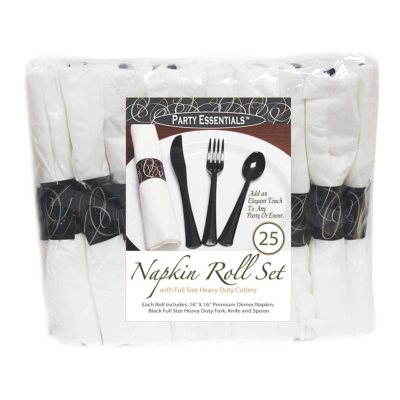 Shop for 7.5 in x 4.25 in Pre-rolled Linen-Like Natural CaterWrap Gray Onyx Dinner  Napkins with Black Cutlery 100 ct.