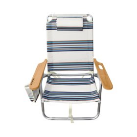 Hurley Mid-Height Wood Arm Beach Chair, Roman Stripe Bronzed Blue