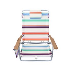 Hurley Deluxe Backpack Wood Arm Beach Chair, Daydream Stripe Plum