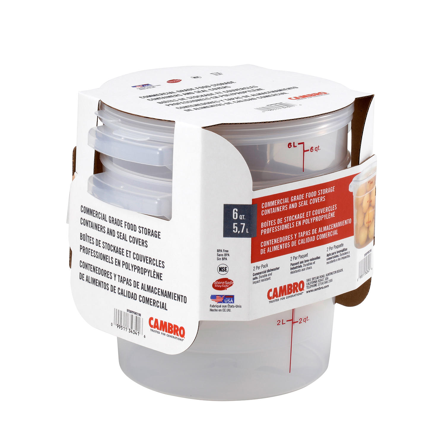 Cambro Round Translucent Container with Lid (6 qt, 2 pk.)