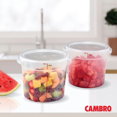 Cambro 6 Quart Round Storage Container with Lid, Clear - 2 pack