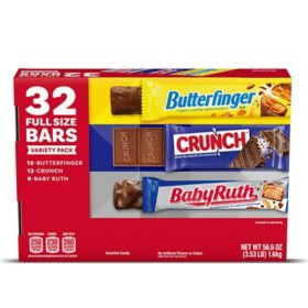 Crunch, Butterfinger and BabyRuth Chocolate Bar Variety Pack (32 ct.)