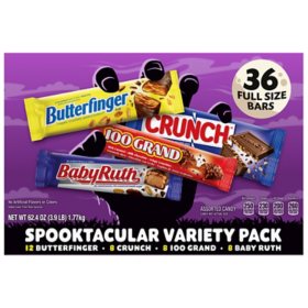 Butterfinger, CRUNCH, Baby Ruth and 100 Grand, Full Size Bars 36 ct.