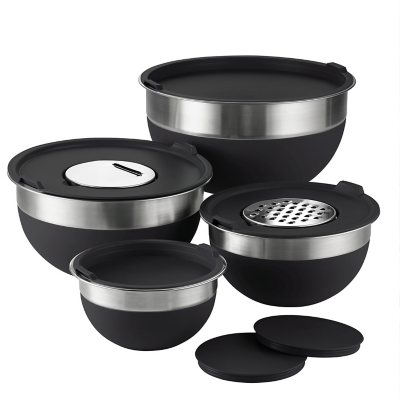 Tramontina 10-Piece Stainless Steel Mixing Bowls, Covers & Graters Included (Black)