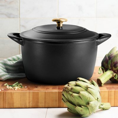 Tramontina Enameled Cast Iron 7-Quart Covered Round Dutch Oven, Cream and Gold