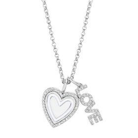 0.23 CT. T.W. Diamond Enamel Heart Love Necklace in Sterling Silver