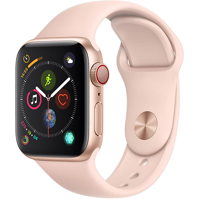 Apple Watch Series 4 GPS + Cellular Gold Aluminum Case with Pink Sport Band (Choose Size)