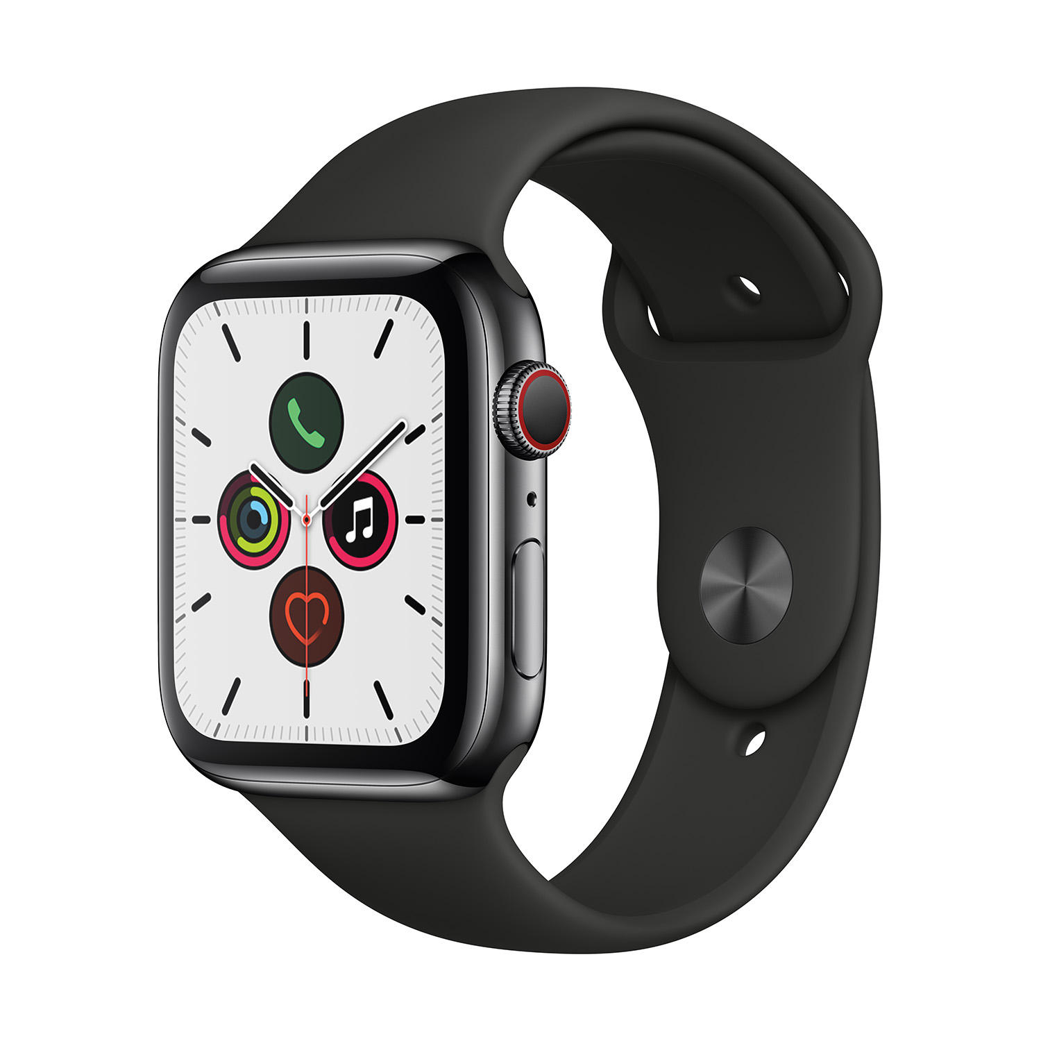 Apple Watch Series 5 (MWW72LL/A) 44MM GPS + Cell Stainless Black with Black Band