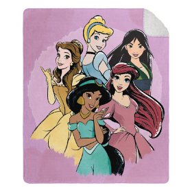 Disney Princesses "Fierce Look" Cloud Throw Blanket With Sherpa Back, 50" x 60"