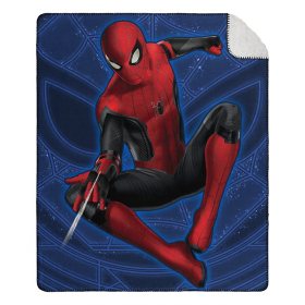 Spiderman: No Way Home "Blue Jump" Cloud Throw Blanket with Sherpa Back, 50" x 60"