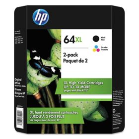HP 64XL High Yield Original Inkjet Cartridge, Black/Tri-Color, 2 Pack