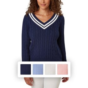 Lands' End Women's V-Neck Cable Sweater