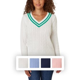 Lands' End Women's V-Neck Cable Sweater