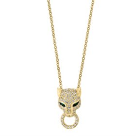 Effy Diamond & Emerald Panther Pendant in 14K Yellow Gold