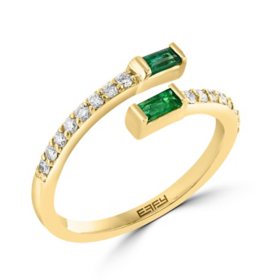 Effy Emerald & Diamond Bypass Ring in 14K Yellow Gold