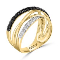 Effy Black & White Diamond Crossover Ring in 14K Yellow Gold
