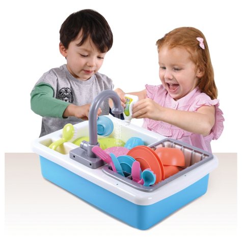 Details About Playgo Wash Up Kitchen Sink With Real Running Water Toy Dishes Kids Play 25 Pcs