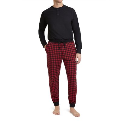 Pocket Top & Tartan Drawstring Pants Pajama Set