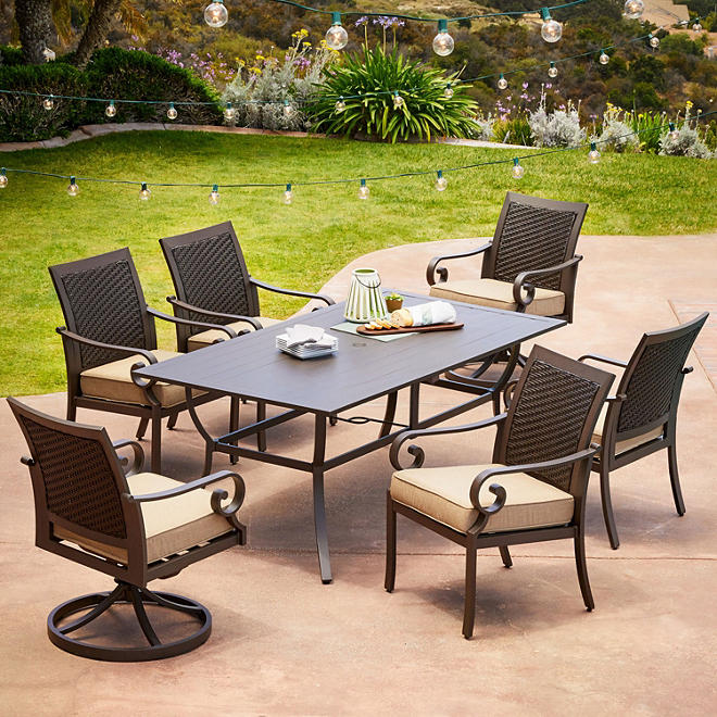 Royal Garden Monte Carlo 7-Piece Patio Dining Set with Two Swivel Dining Chairs (Various Colors)
