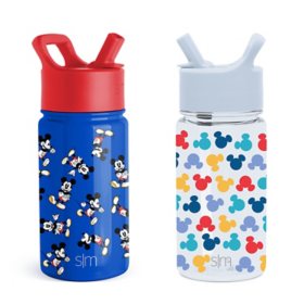 Simple Modern Kids Disney Water Bottle 2-Pack Set, 16-oz. Break Resistant Plastic & 14-oz. Stainless Steel with Straw Lid (Assorted Designs)